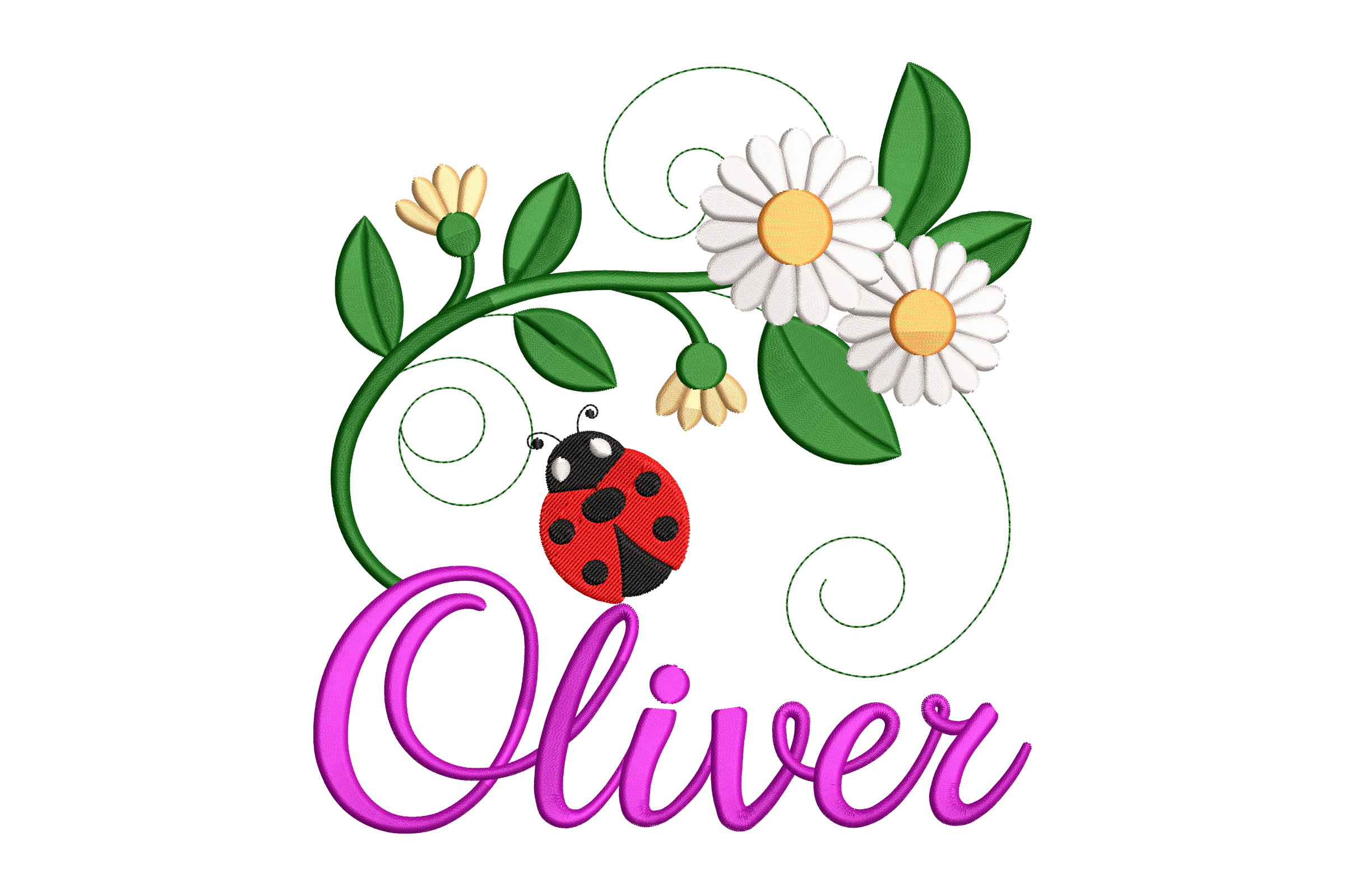 Oliver Ladybug Daisy Machine Embroidery Design