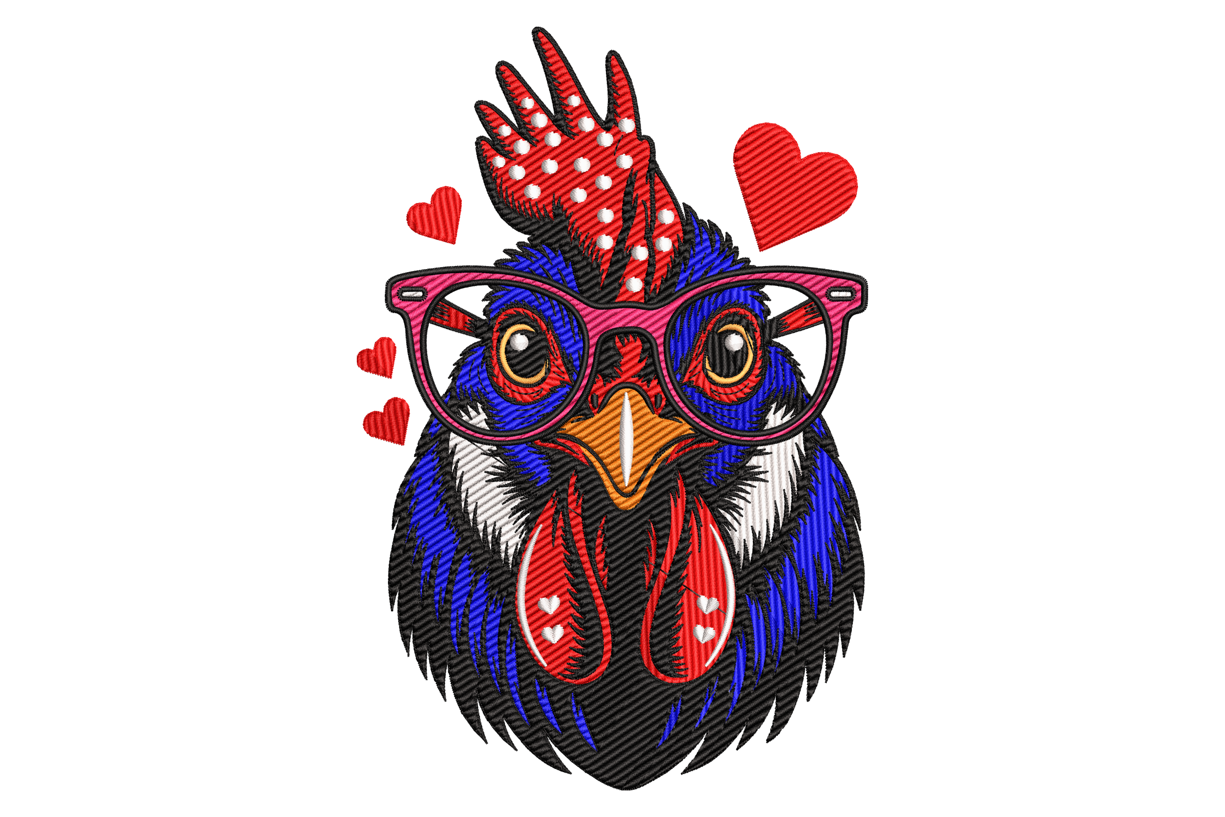 Rooster With Glasses Machine Embroidery Design