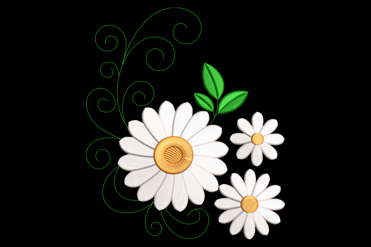 Daisy Floral Swirl Machine Embroidery Design