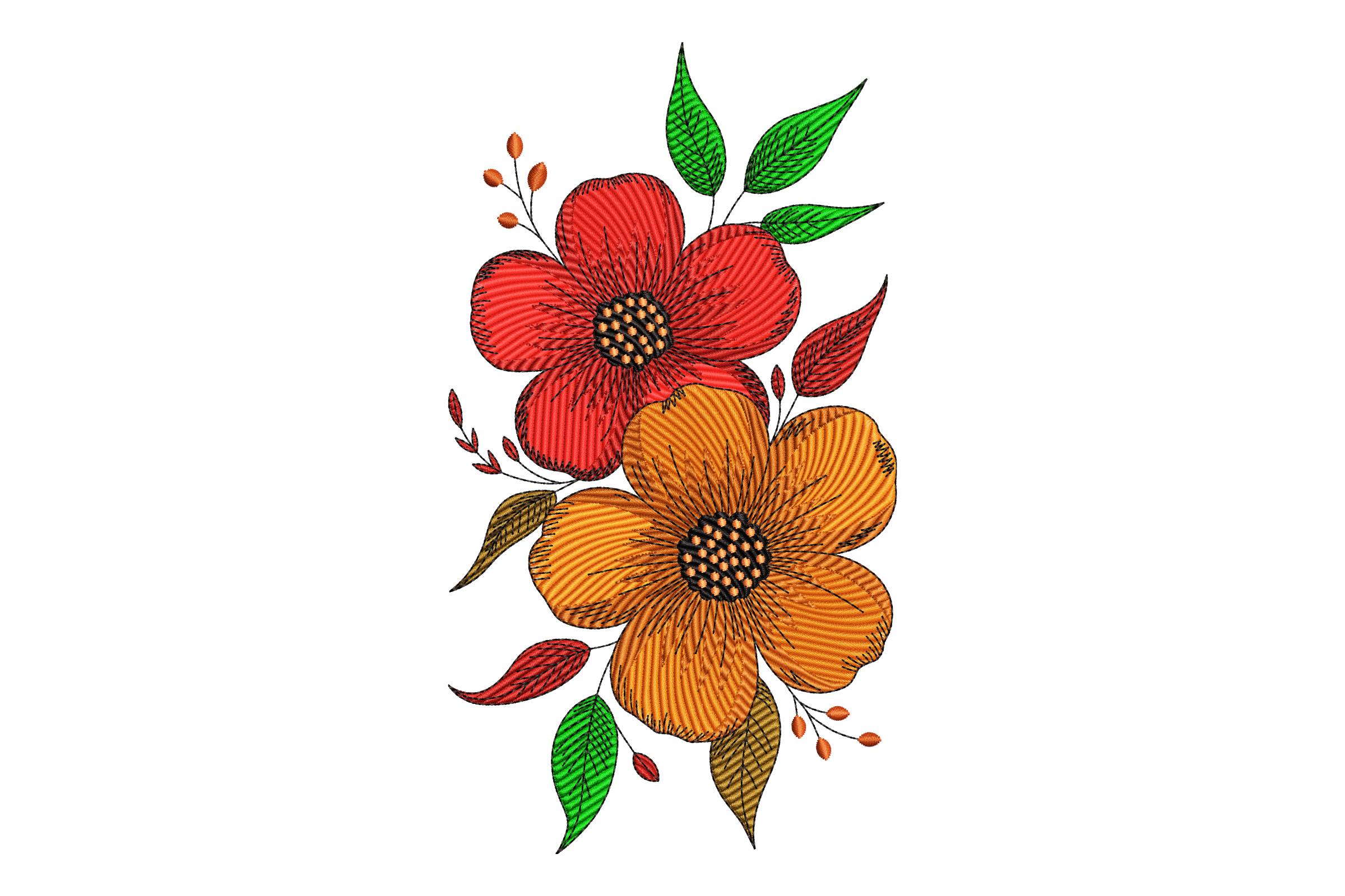 Red & Golden Floral Machine Embroidery Design