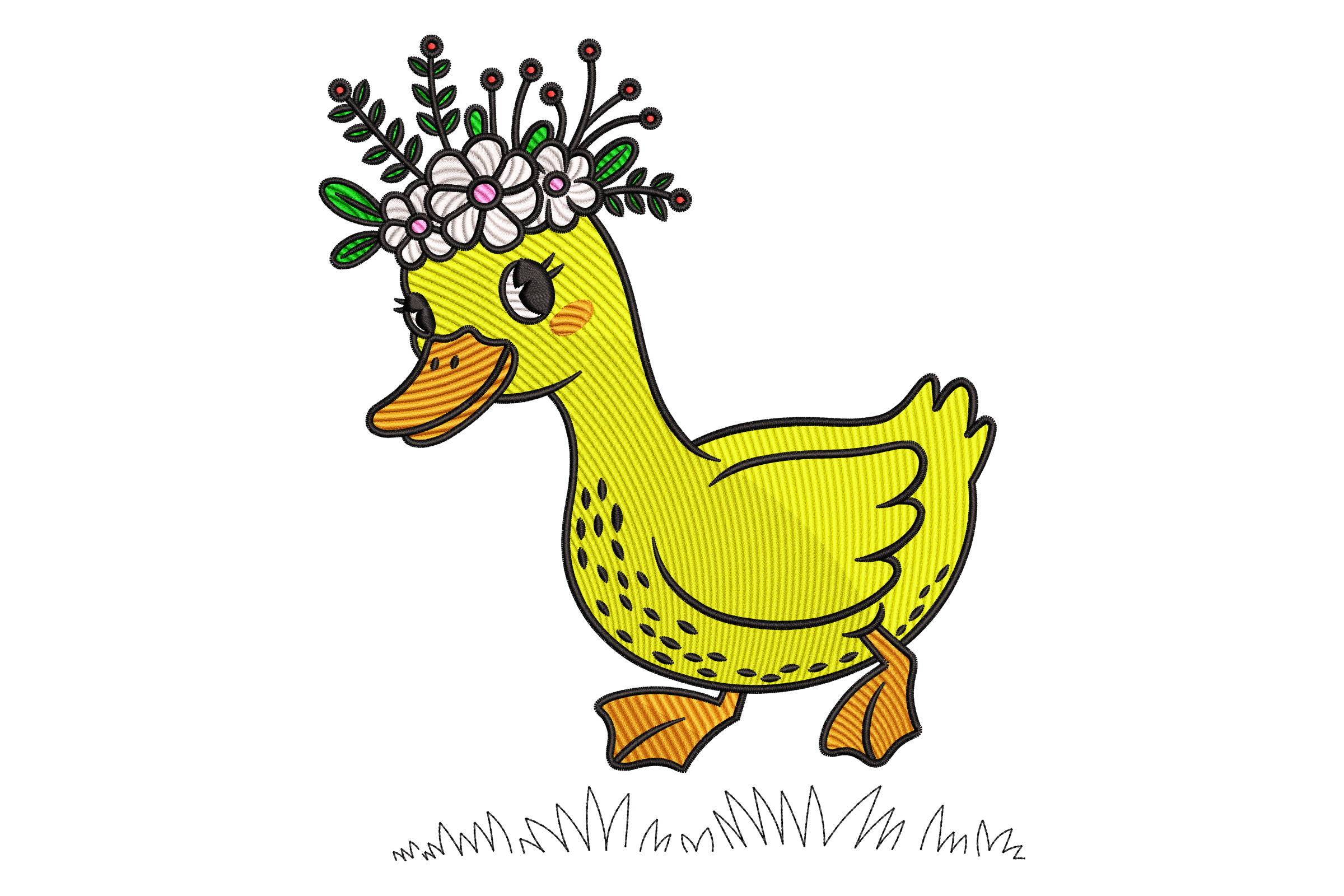 Floral Crown Duck Machine Embroidery Design