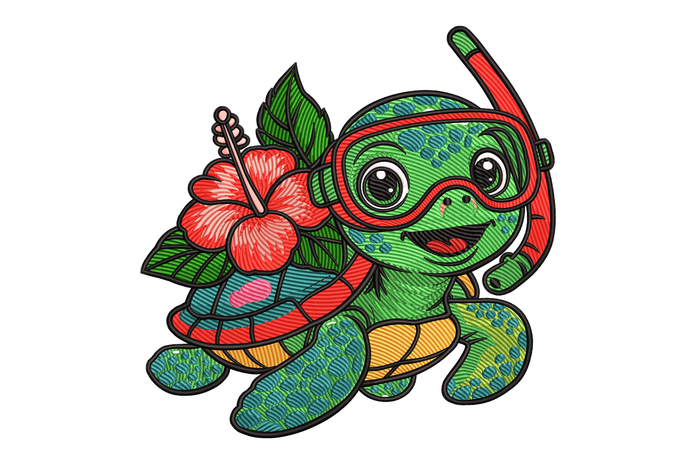 Turtle Snorkeling Hibiscus Machine Embroidery Design
