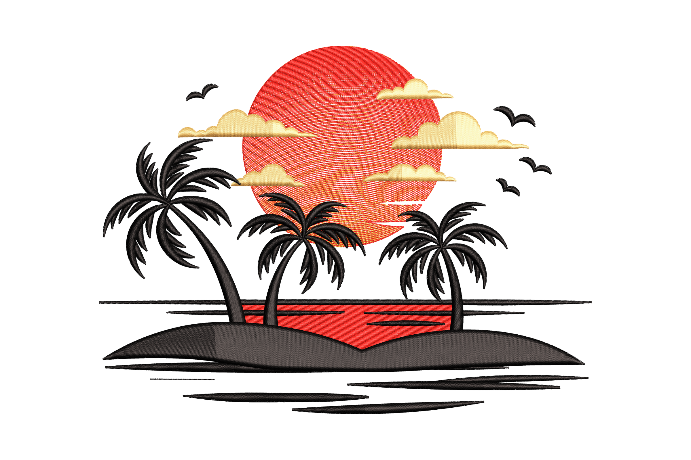 Tropical Sunset Palm Trees Machine Embroidery Design