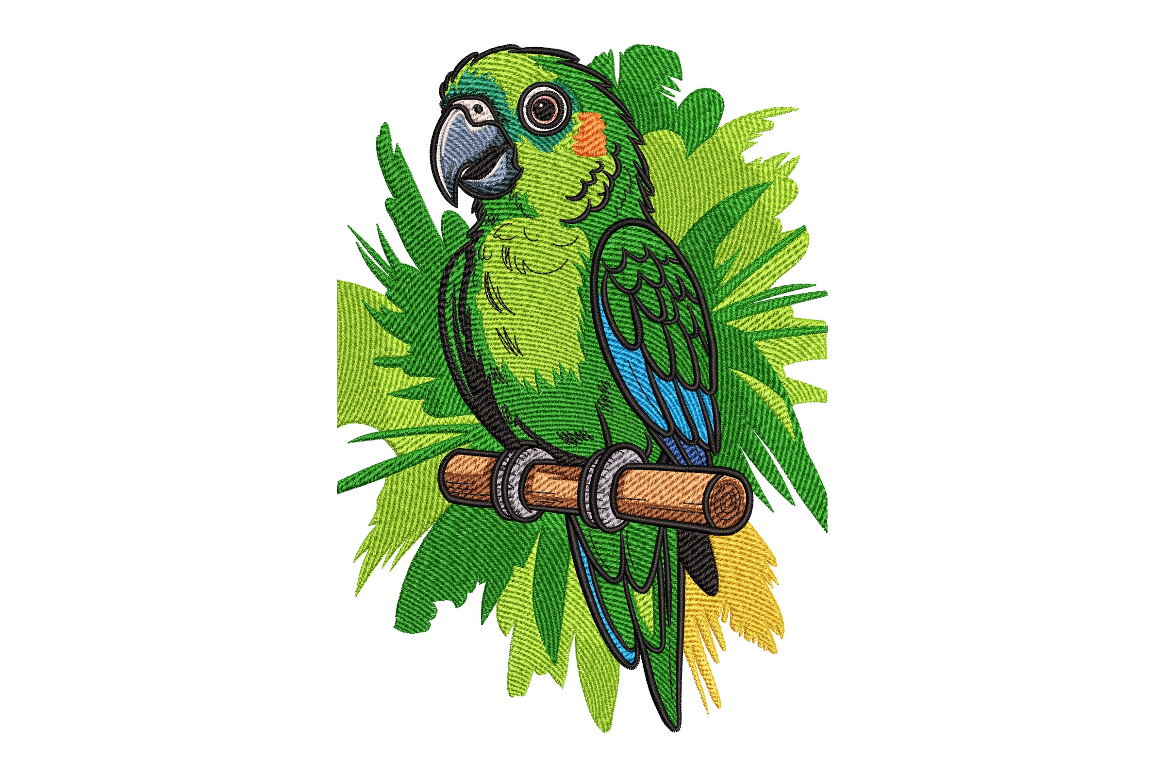 Green Tropical Parrot Bird Machine Embroidery Design