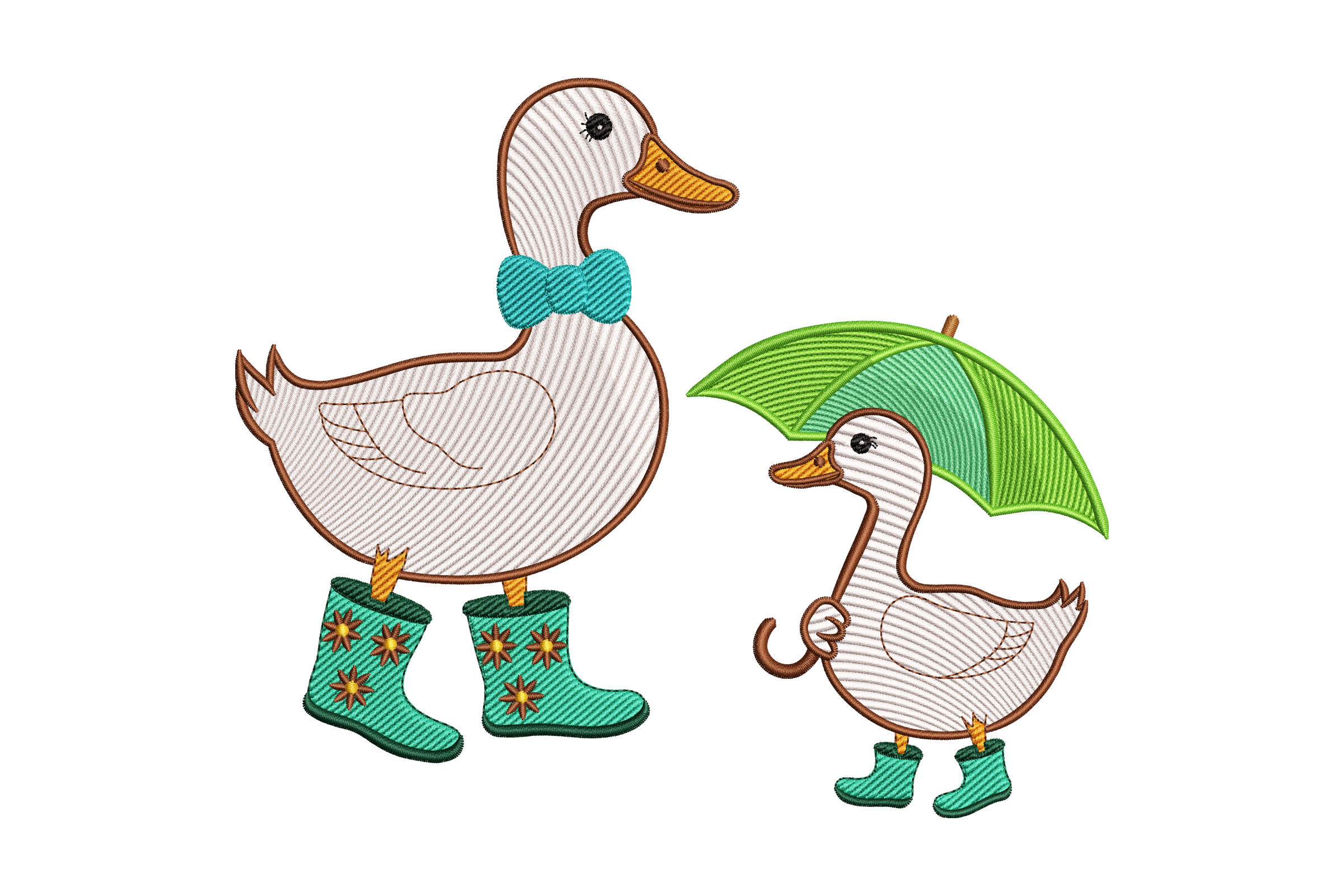 Duck Family Spring Rain Machine Embroidery Design