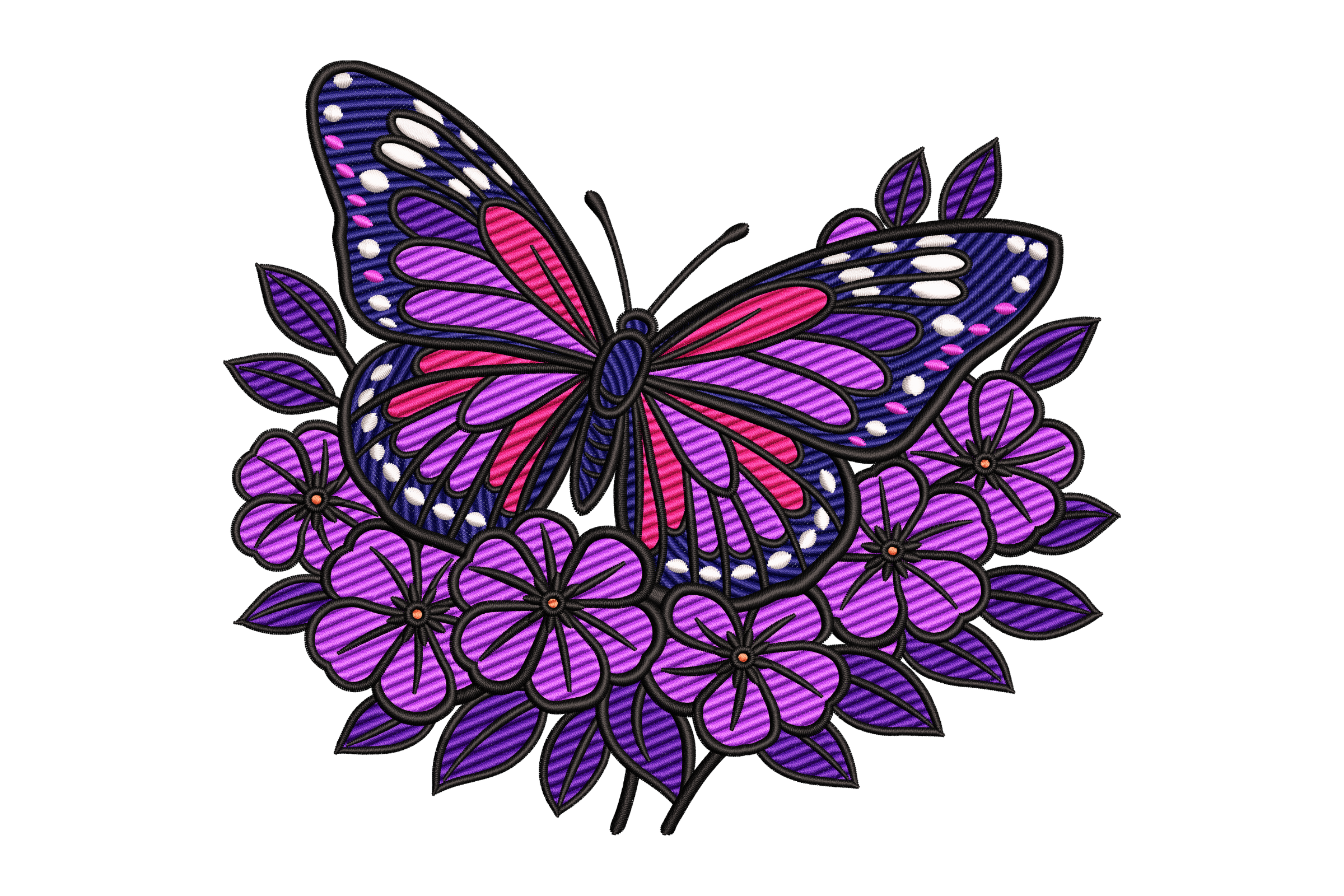 Purple Butterfly Floral Machine Embroidery Design