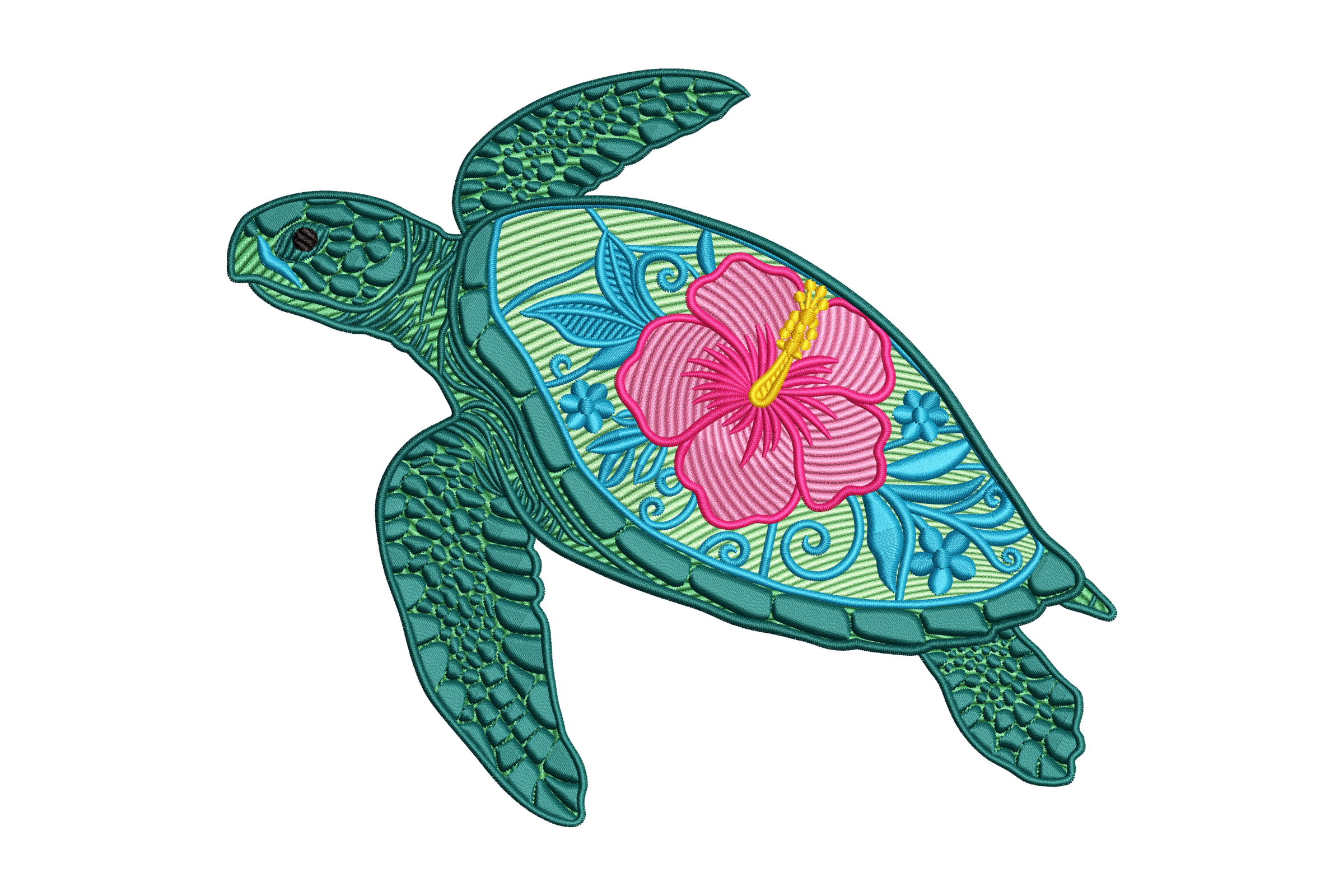 Floral Sea Turtle Machine Embroidery Design