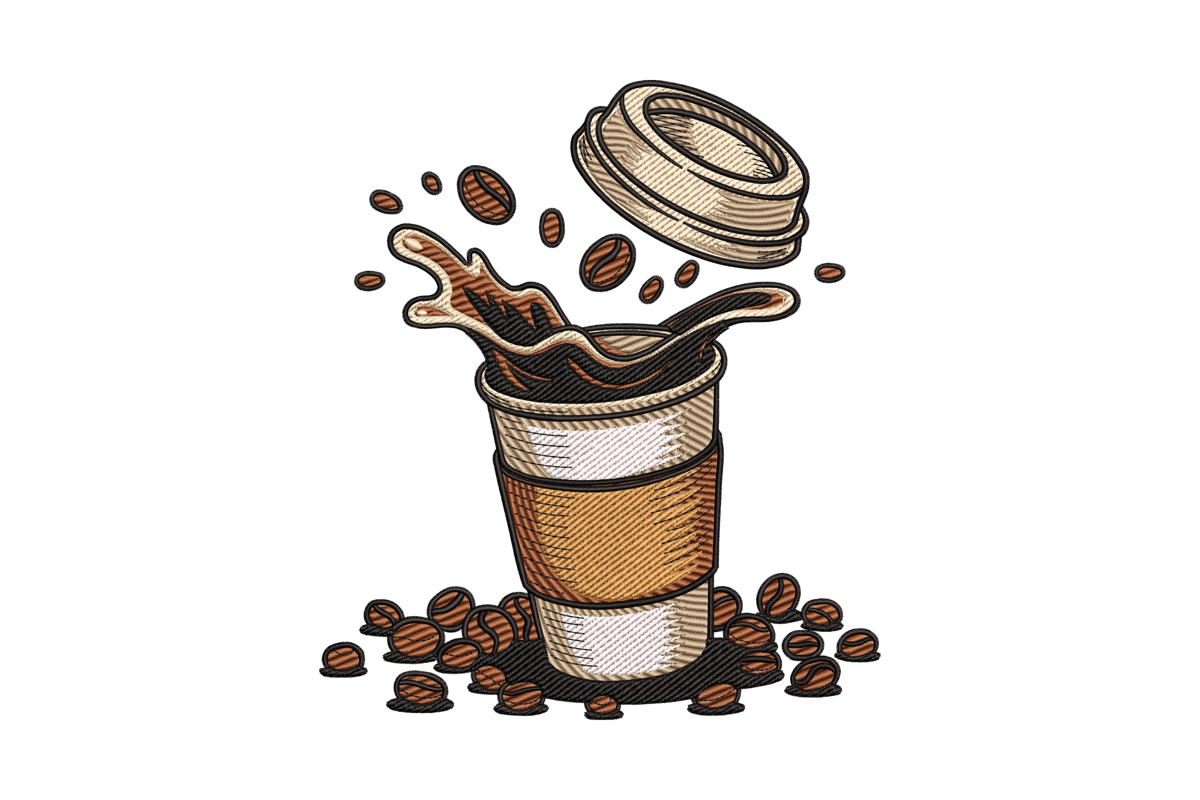 Coffee Splash To Go Cup Machine Embroidery Design