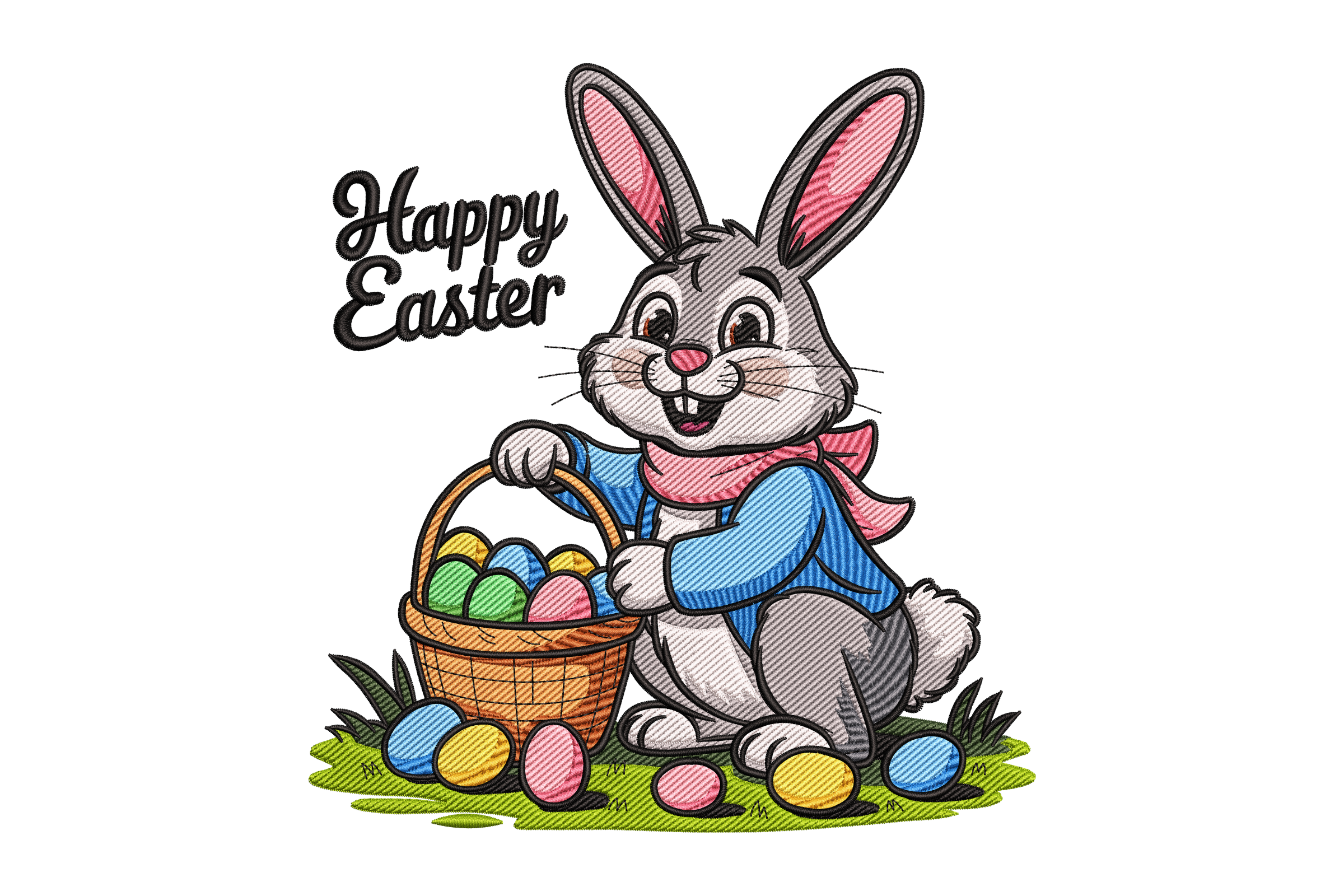 Happy Easter Bunny basket Machine Embroidery Design