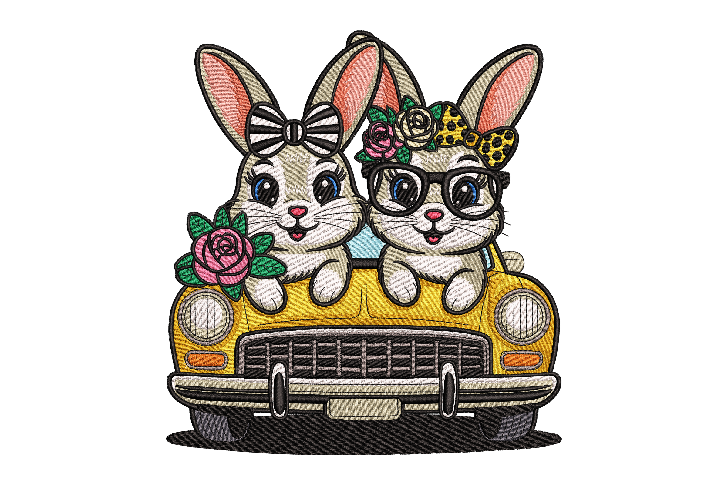 Vintage Easter Bunny Car Machine Embroidery Design