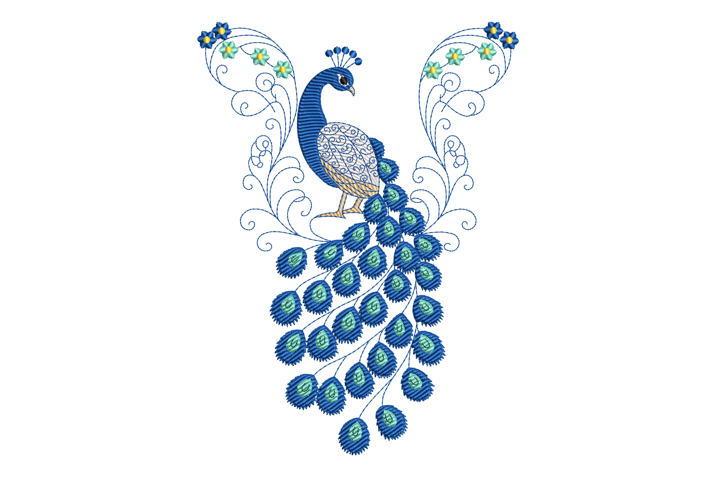 Elegant Peacock Floral Machine Embroidery Design