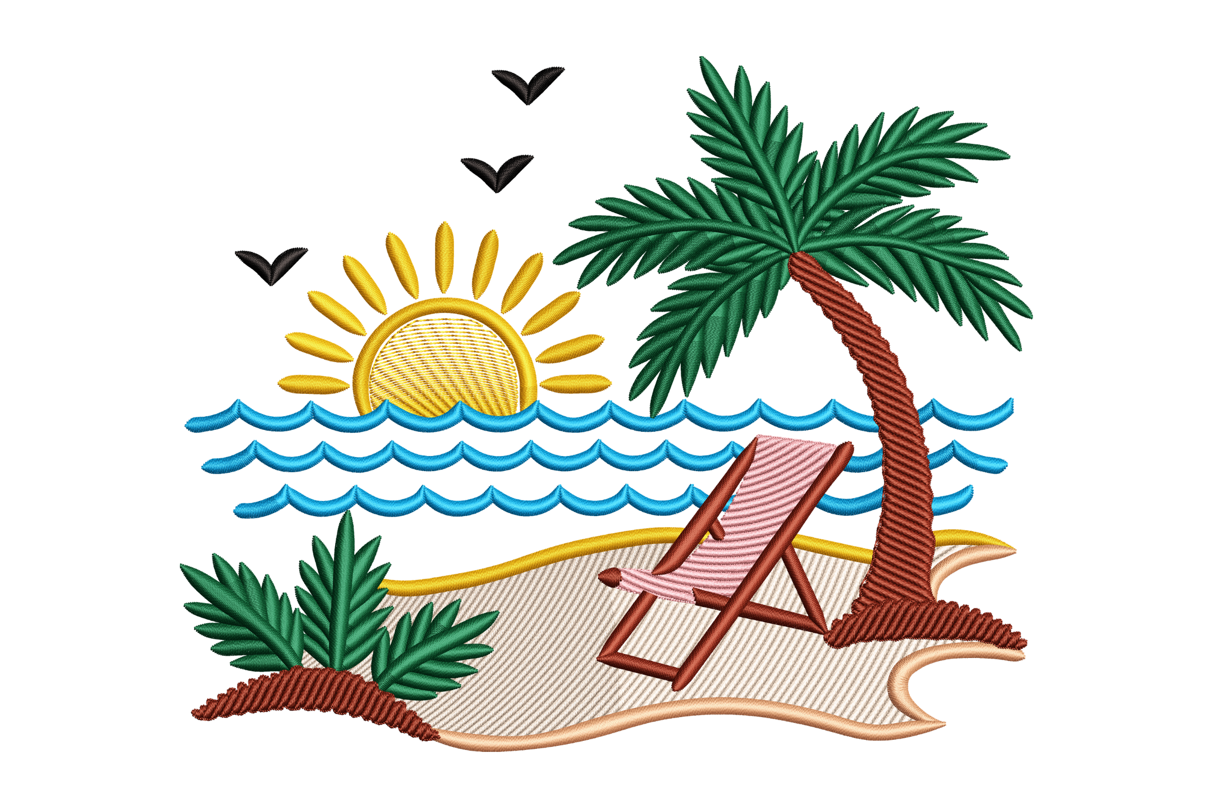 Tropical Beach Sunset Machine Embroidery Design