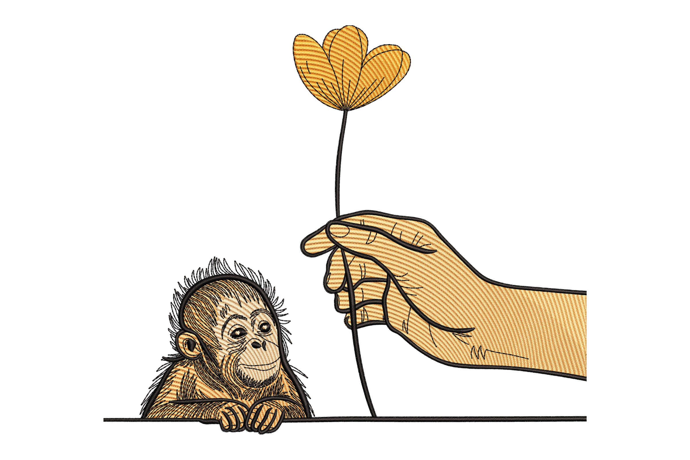 Baby Monkey Flower Machine Embroidery Design