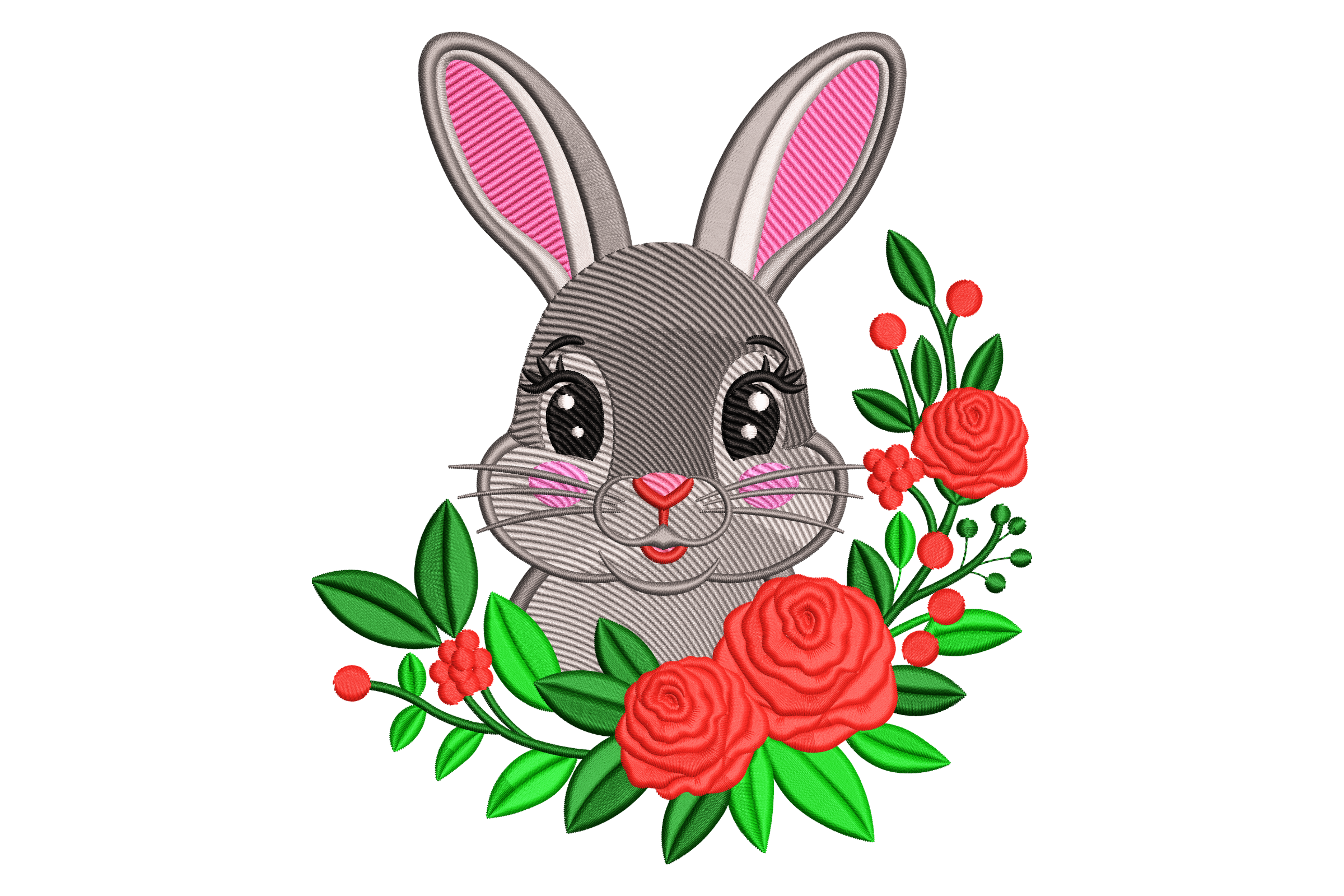 Floral Bunny Rabbit Machine Embroidery Design