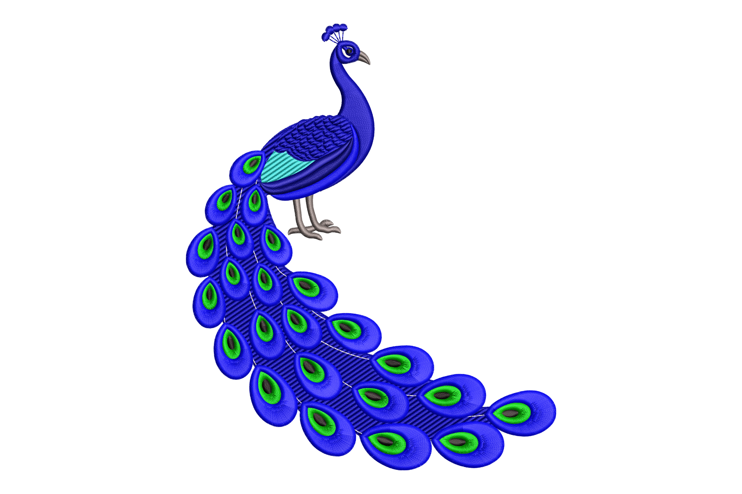 Blue Peacock Feather Machine Embroidery Design