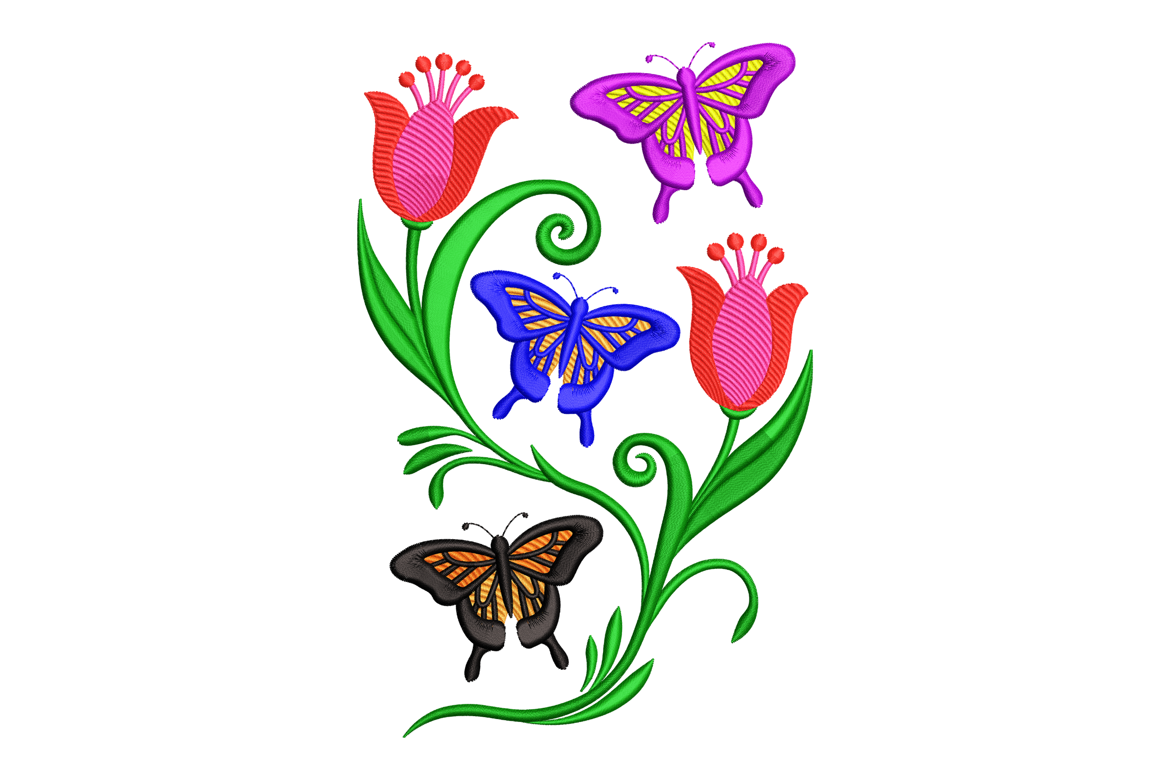 Butterfly Tulip Garden Machine Embroidery Design