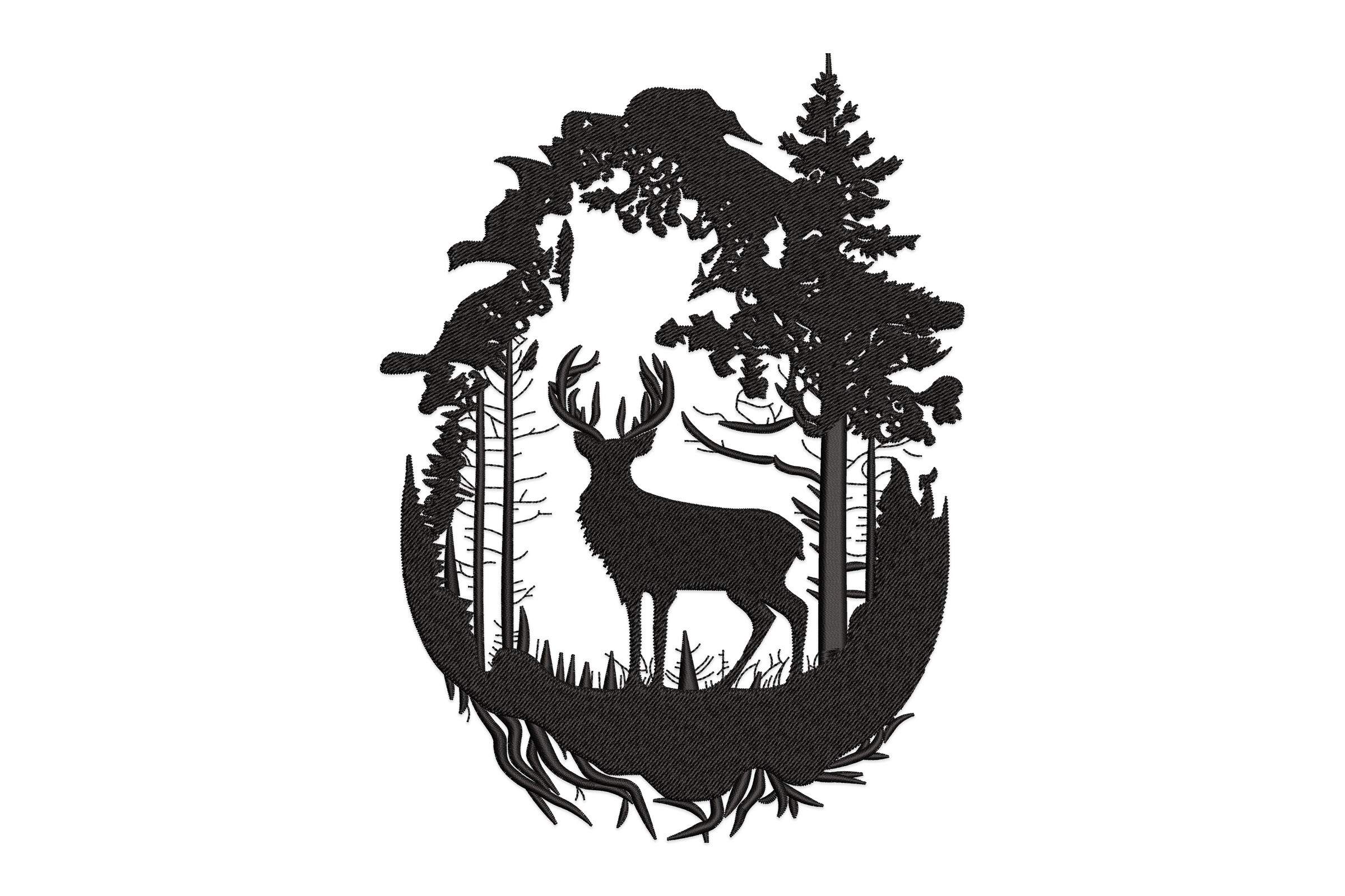 Deer in Forest Silhouette